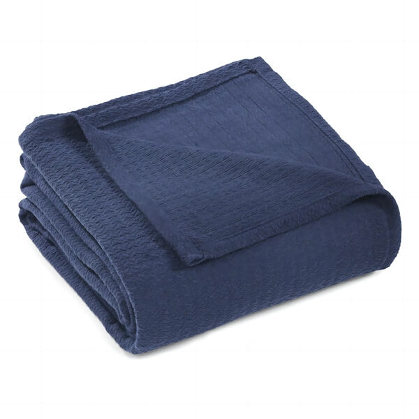 All Season Navy Cotton Throw Blanket